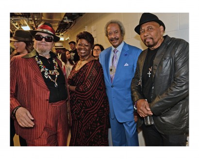 NEW ORLEANS, LA - MAY 03: (EXCLUSIVE COVERAGE) Dr. John, Irma Thomas, Allen Toussaint, and Aaron Neville backstage during The Musical Mojo of Dr. John: A Celebration of Mac & His Music at the Saenger Theatre on May 3, 2014 in New Orleans, Louisiana. (Photo by Rick Diamond/DJBB14/Getty Images for Blackbird Productions) *** Local Caption *** Dr. John; Irma Thomas; Allen Toussaint; Aaron Neville
